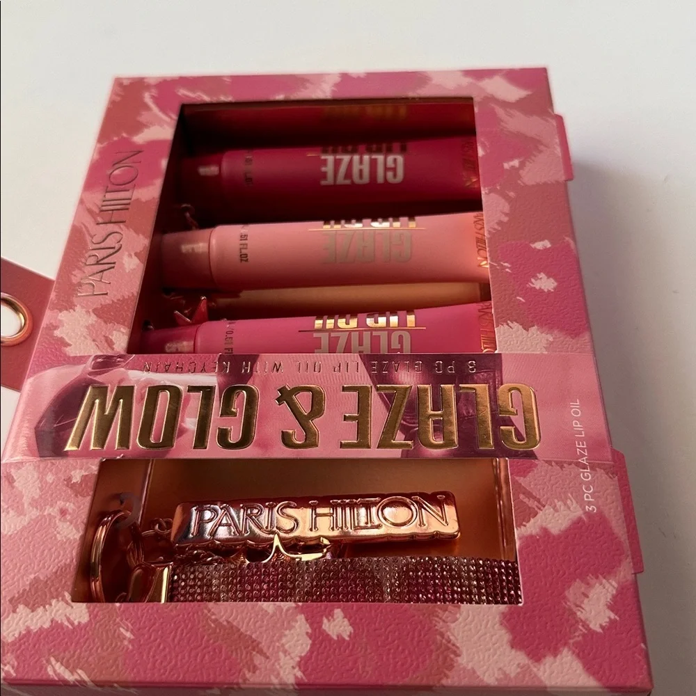 💖 NWT Paris Hilton Glaze & Glow Lip Gloss Set - Limited Edition | NIB | Keychain